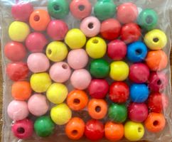 Bunte Holzperlen / Bastelperlen 12mm 50 Stk.