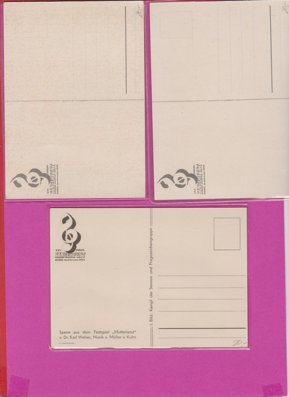 Cartoline postali: Basel 1935  :   Sängerfest   -   3 versch. Ansichtskarten – Usato da Vitznau venduto da Ropaku 1
