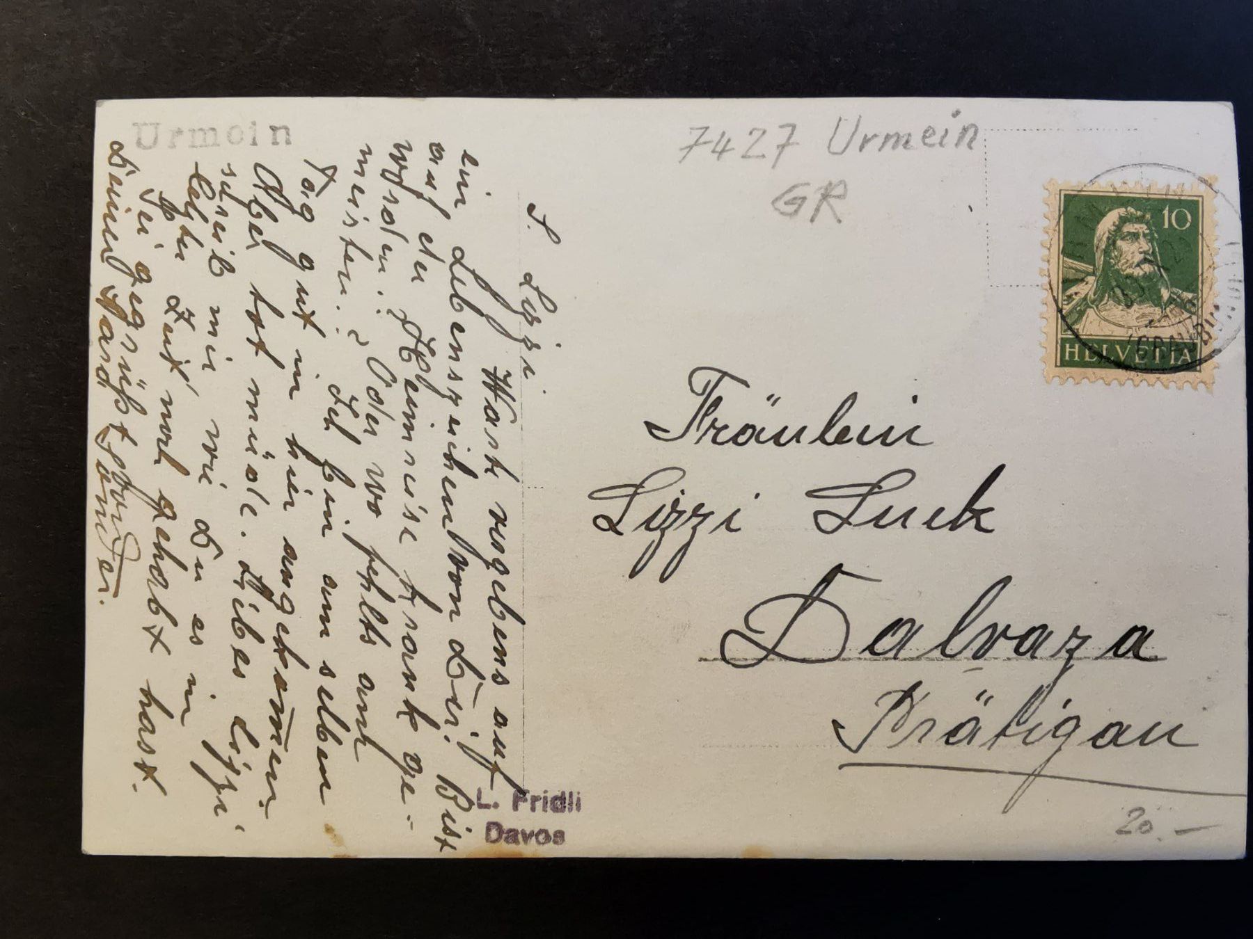 Cartoline postali: Ansichtskarte Urmein GR mit Bergpanorama  1921 – Usato da Rheineck venduto da kat_7gld 1