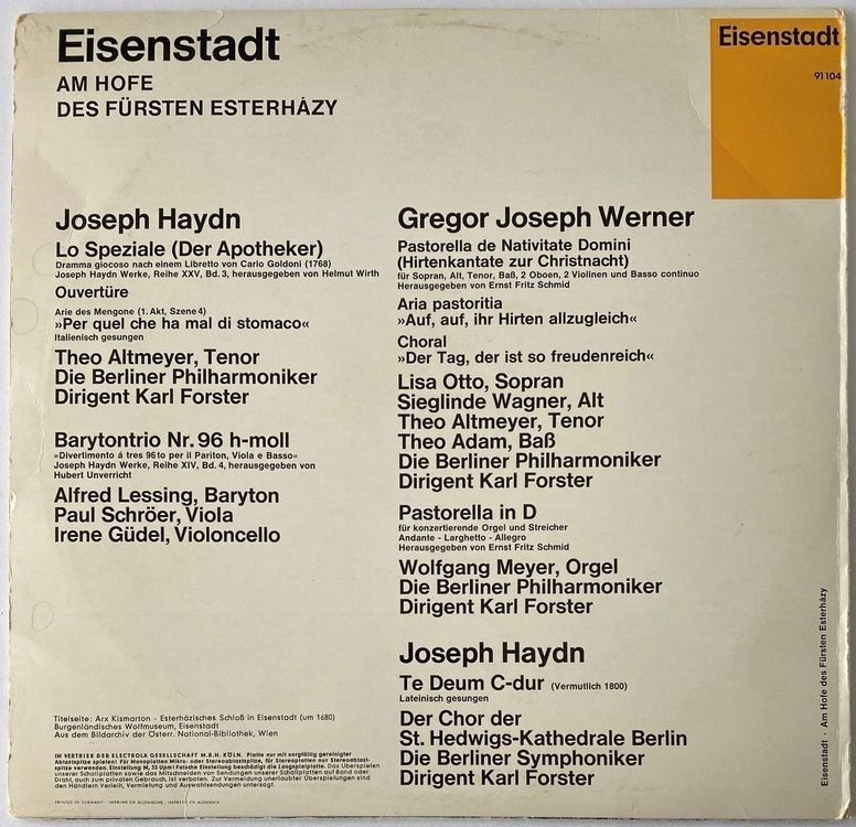 Schallplatten: Eisenstadt, Joseph Haydn, Gregor Joseph Werner – Gebraucht aus Flums von Empe1 1