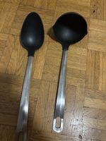 Louche et cuillère set cuisine métal et plastique usagé