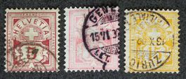 SUISSE 1882: Chiffre, papier blanc, 5,10 (redentelé)+15c, O