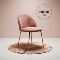 Esszimmerstuhl – 6er Set, Samt rose, Messingbeine