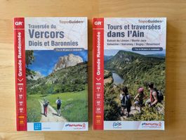 2 guides de randonnée GR TopoGuides : Vercors et Ain (coffre