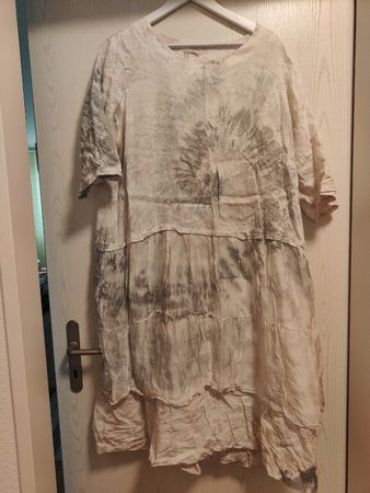 Stilvolles Leinenkleid Gr. XL Stufenkleid beige braun
