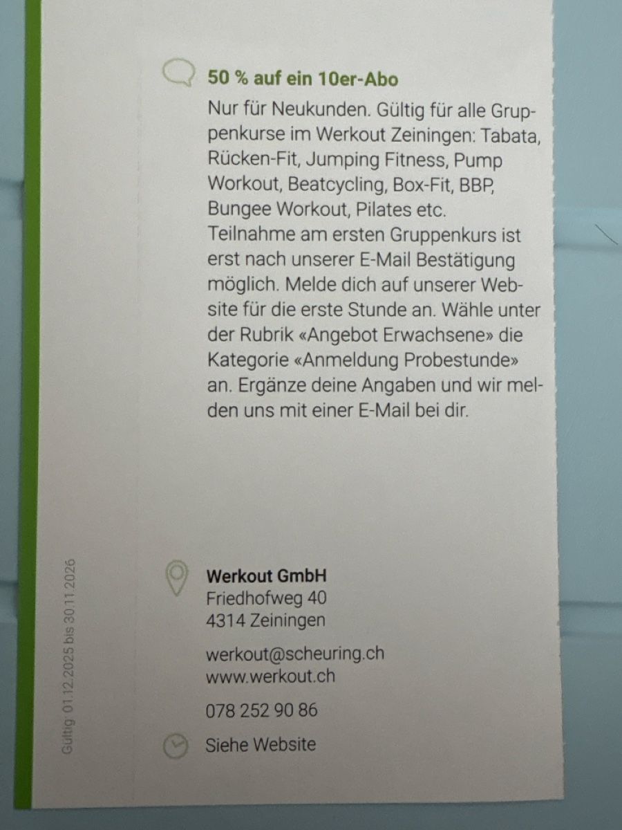Buoni: 50% sur 10 cours  – Nuovo (secondo la descrizione) da Düdingen venduto da Yellow 1