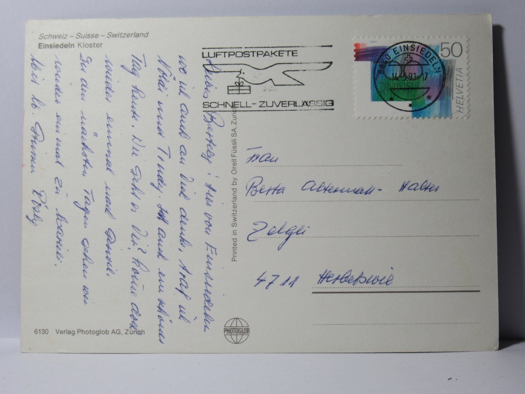 Cartoline postali: Einsiedeln , Kloster  1991 – Usato da Grenchen venduto da Bluemchen1900 1
