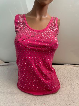 Sexy TANKTOP Top pink mit Strass Gr 1 size Neu Gratis Versan