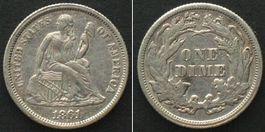 USA 1861 Philadelphia SEATED LIBERTY DIME low date var. vz+