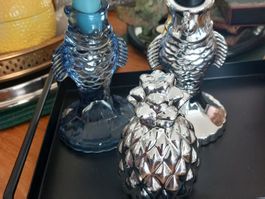 Summer Time: 2x Fisch Kerzenhalter u. mini Ananas / Shabby