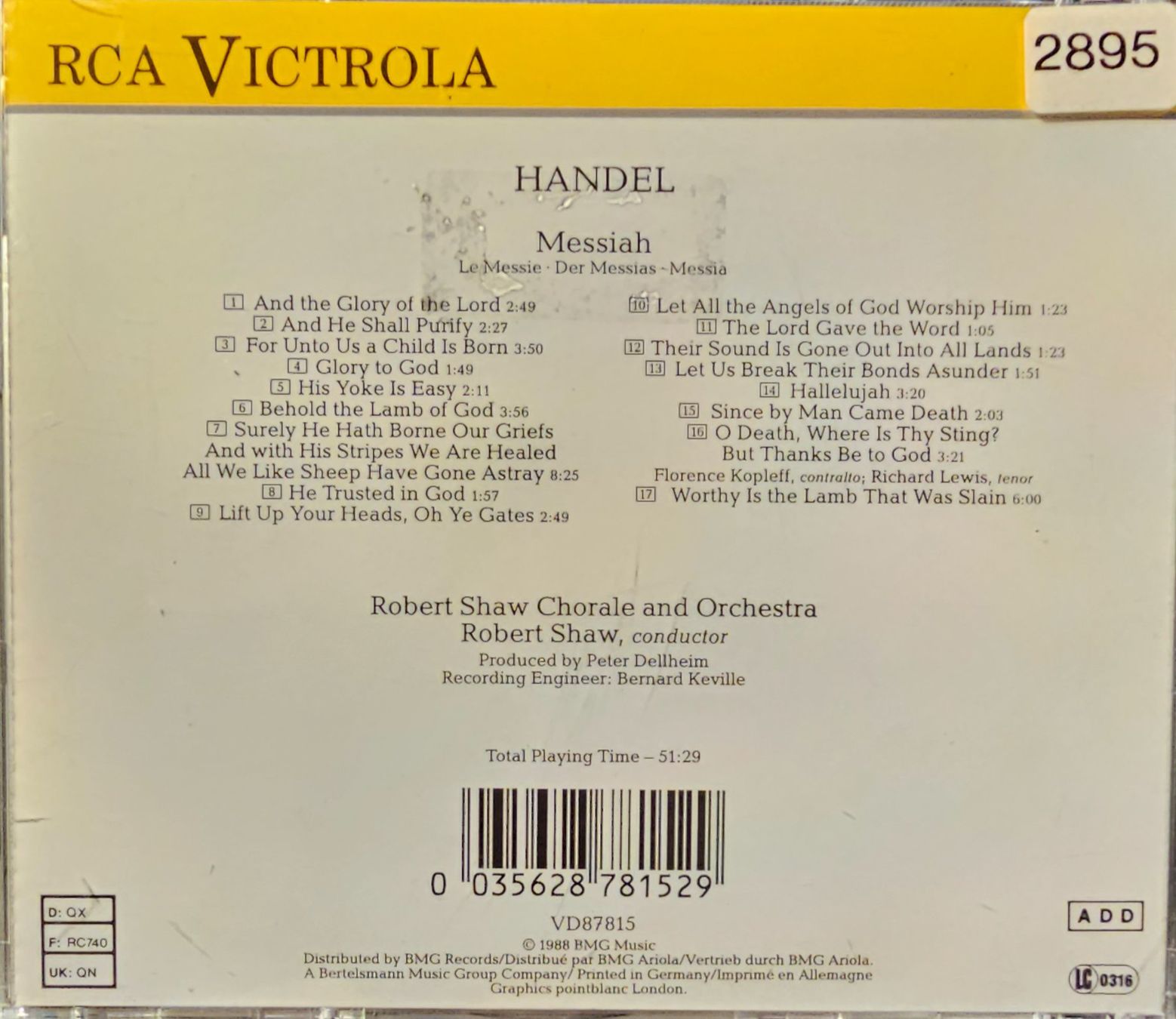 CD: Händel, Robert Shaw - Messiah - Great Choruses – Usato da Wahlen b. Laufen venduto da Cg10 2
