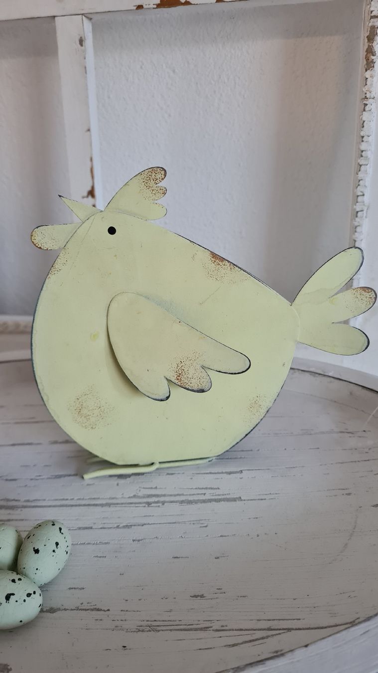 Statuette: Shabby- chic Metallvogel Rosa oder Gelb – Nuovo e nell'imballaggio originale da Böttstein venduto da decodor-angi 1