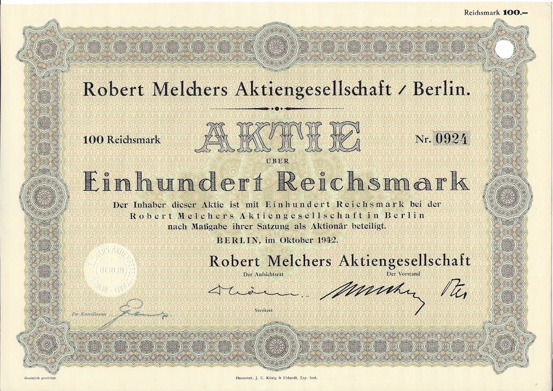 Documenti: Robert Melchers AG, Berlin - 1942 – Usato da Solothurn venduto da Sgasche