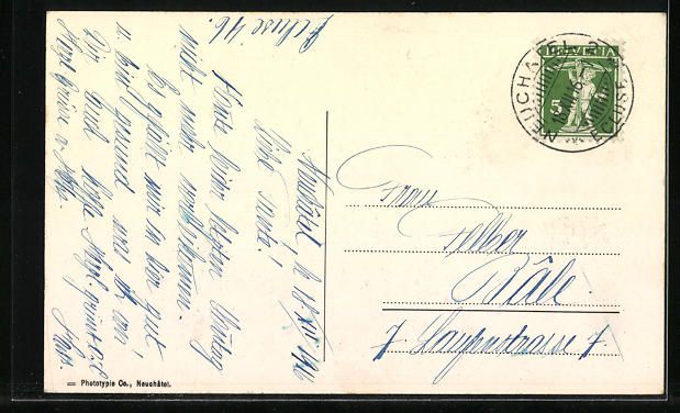 Cartoline postali: AK Neuchâtel, École de Commerce, 1916 – Usato da Berlin venduto da bartko-reher 1