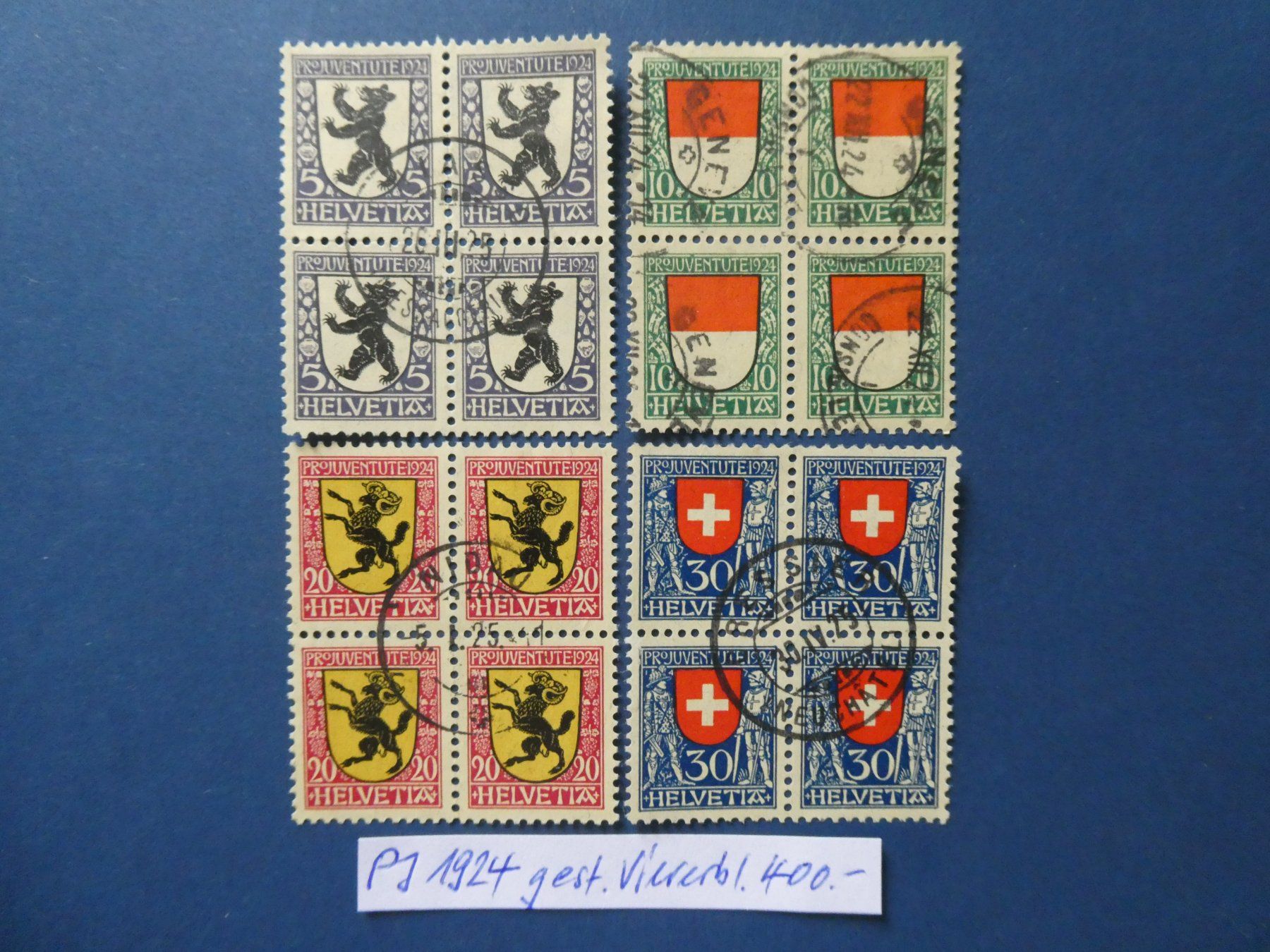 Tutti i francobolli: PJ 1924 gestempelte Viererblöcke – Usato da Lausen venduto da Herbamare01