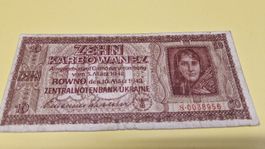 Seltene 10 Karbowanez Banknote Ukraine, 1942, Top Zustand!