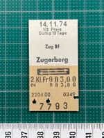 Zug Bahnhof - Zugerberg, 1974, altes Karton Billett