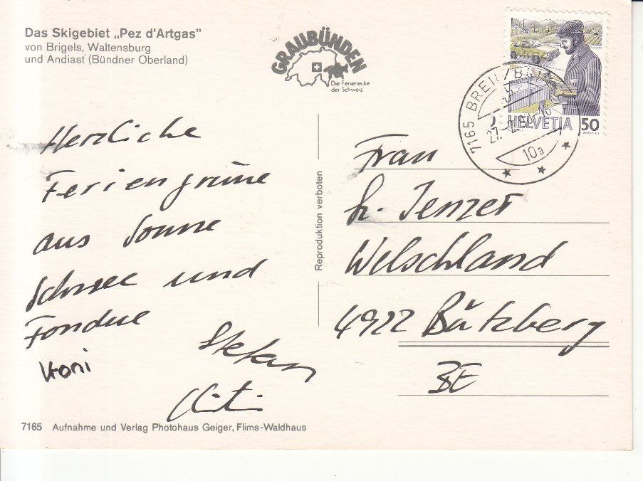 Ansichtskarten: Pez d'Artgas Skigebiet 1990 – Gebraucht aus Bürglen TG von StampGraf 1