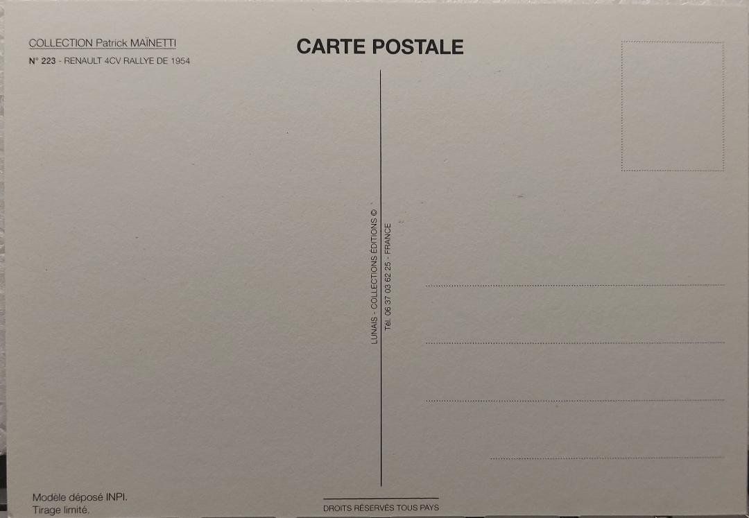 Cartoline postali: RENAULT 4CV Rallye de 1954 – Nuovo (secondo la descrizione) da Delémont venduto da Domdom1 1