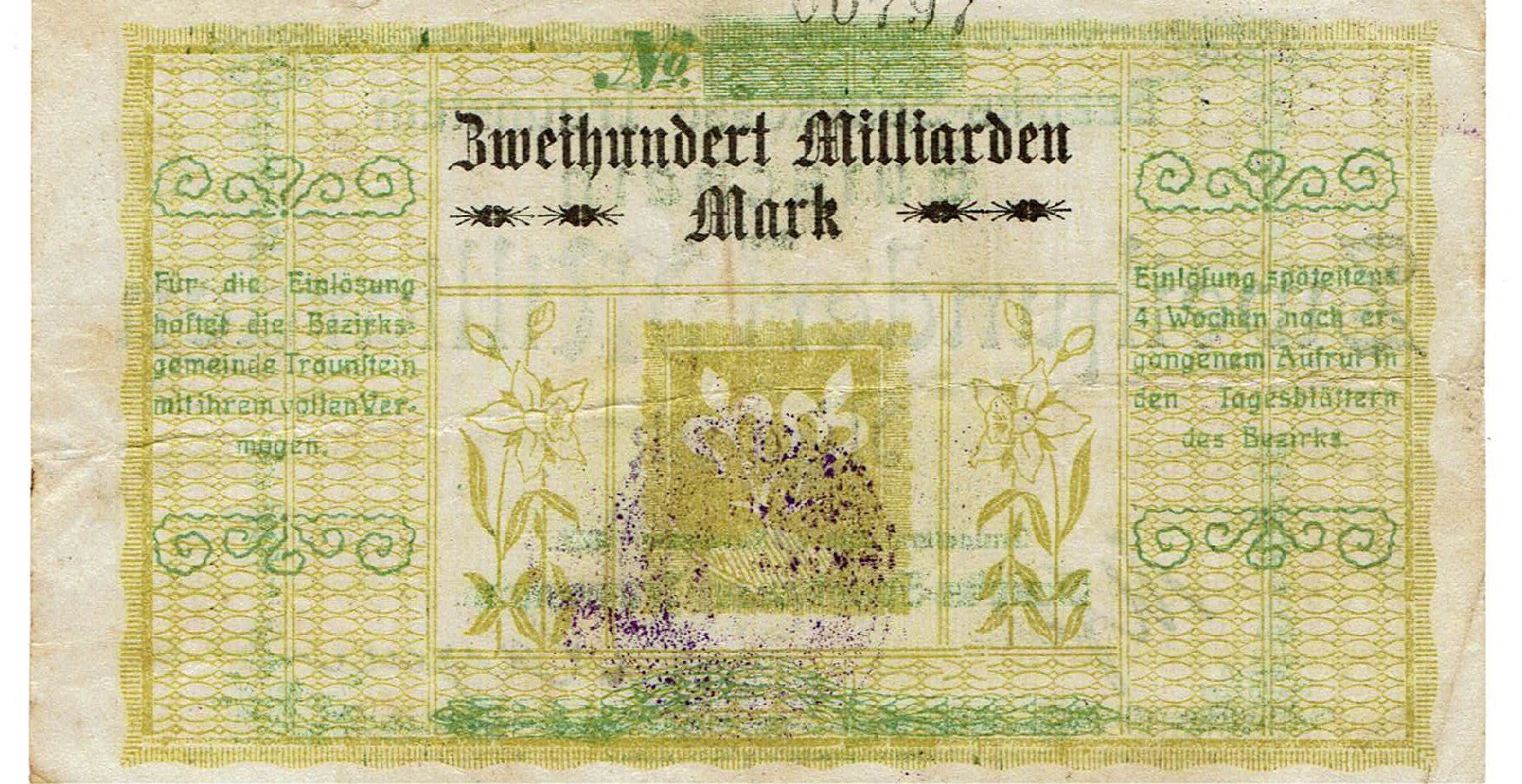 Banconote: Traunstein 200 Mrd.Mark+Stempel 1923 SS+-SS++ – Usato da Steffisburg venduto da ber_8htf 1