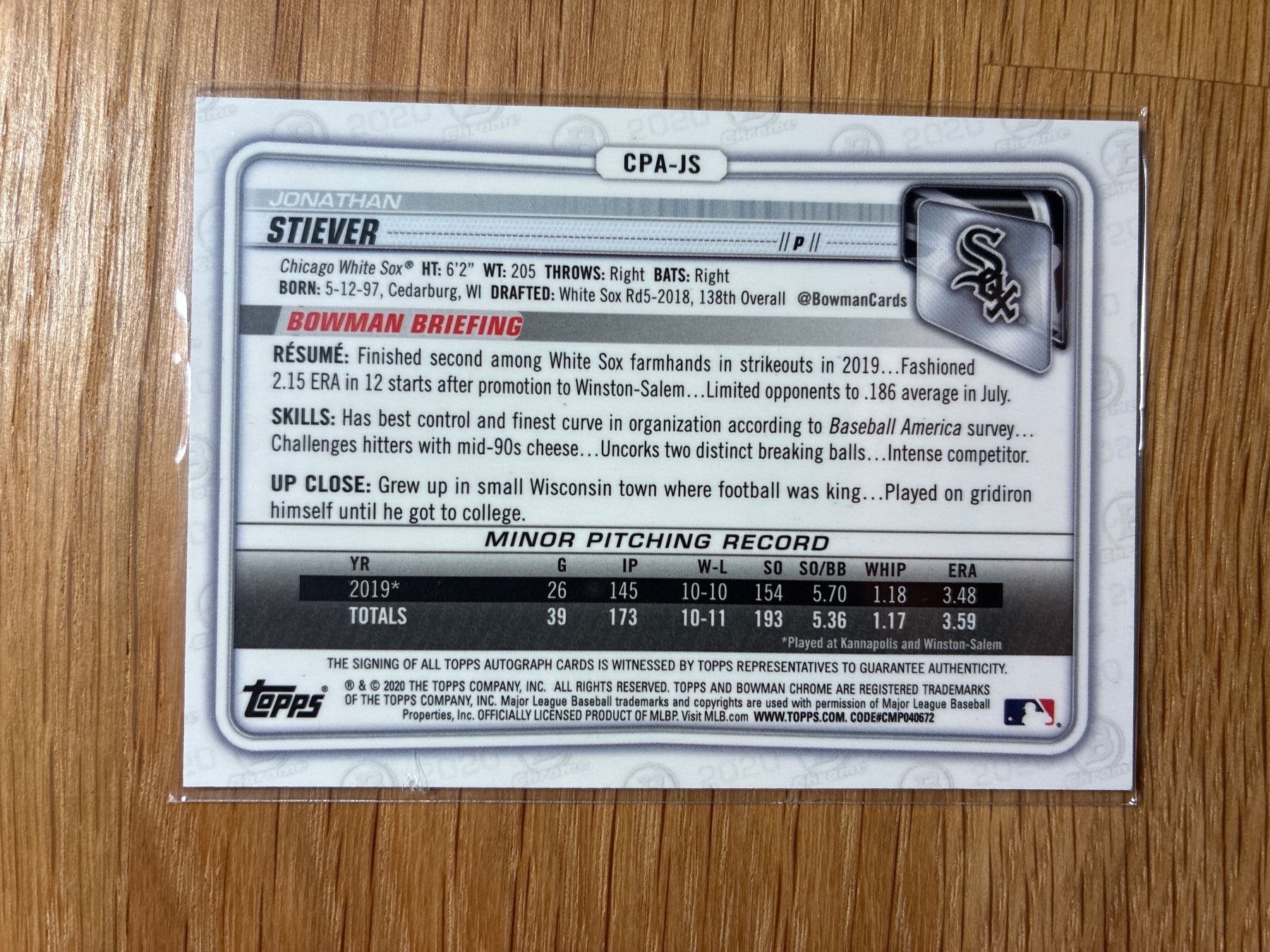 Topps Carte collezionabili: Topps Bowman Chrome Jonathan Stiever White Sox Autogramm – Usato da Wangenried venduto da Garagara 1