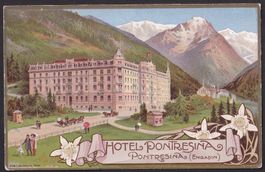 Pontresina farbige Lithografie Hotel Pontresina