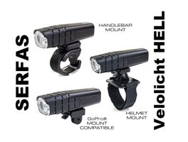 NEU Serfas Velolampe Ebike Mountainbike Helmlampe Go-Pro On