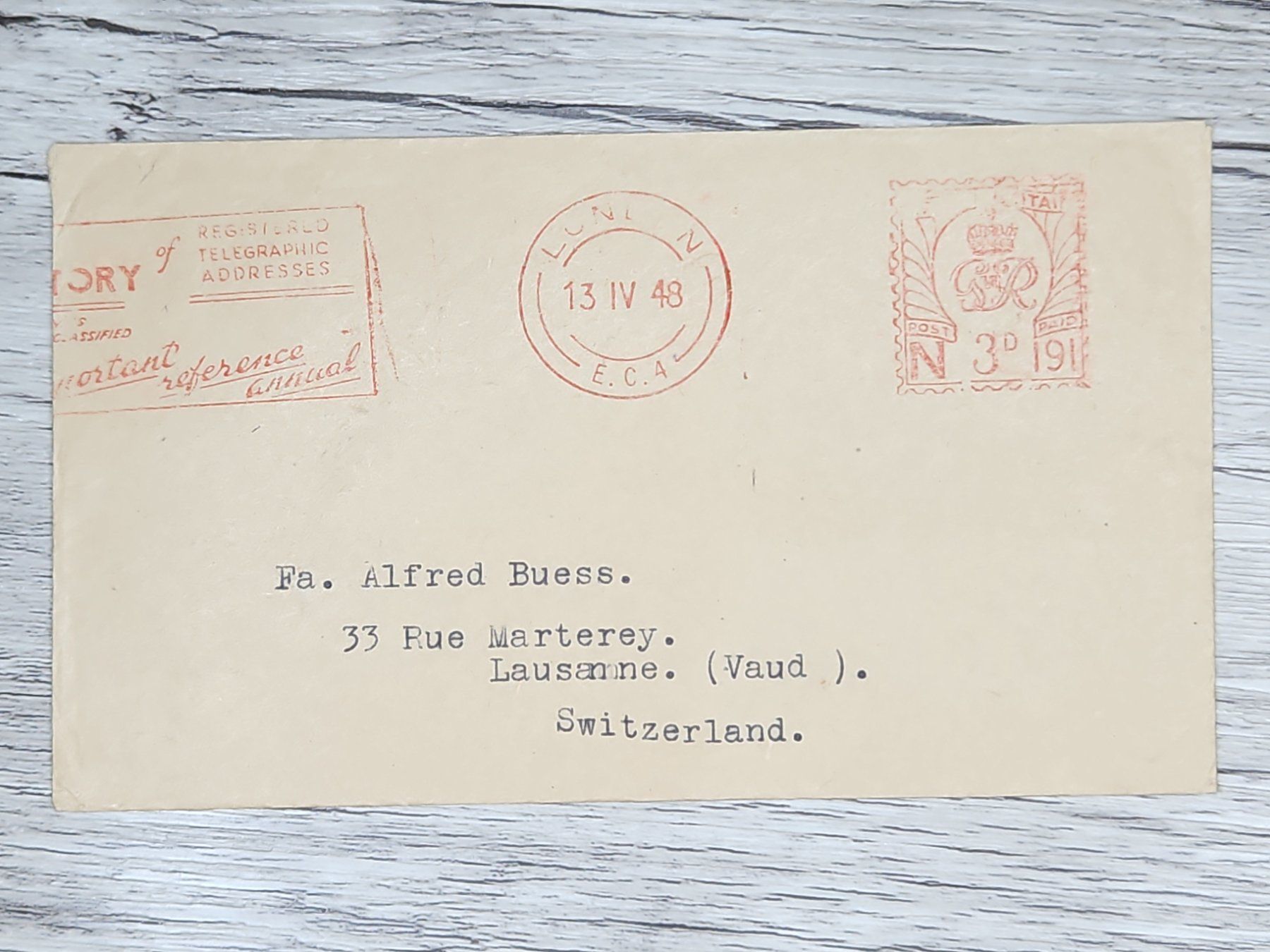 Alle Briefmarken: CL06 Enveloppe + Timbre England 1948 – Gebraucht aus Cousset von Patrick_Collections