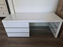 TV-Lowboard weiss mit Schubladen und Glasablage gebraucht