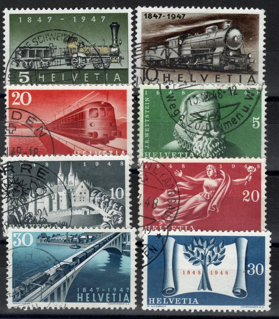 Tutti i francobolli: 26c CH 1947/48 100.mo Ferrovie – Usato da BREGANZONA venduto da adelio8