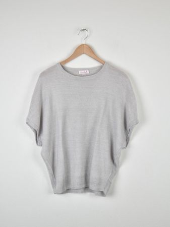 handknit Kurzarm Pullover, grau, Gr.S, 100% Leinen