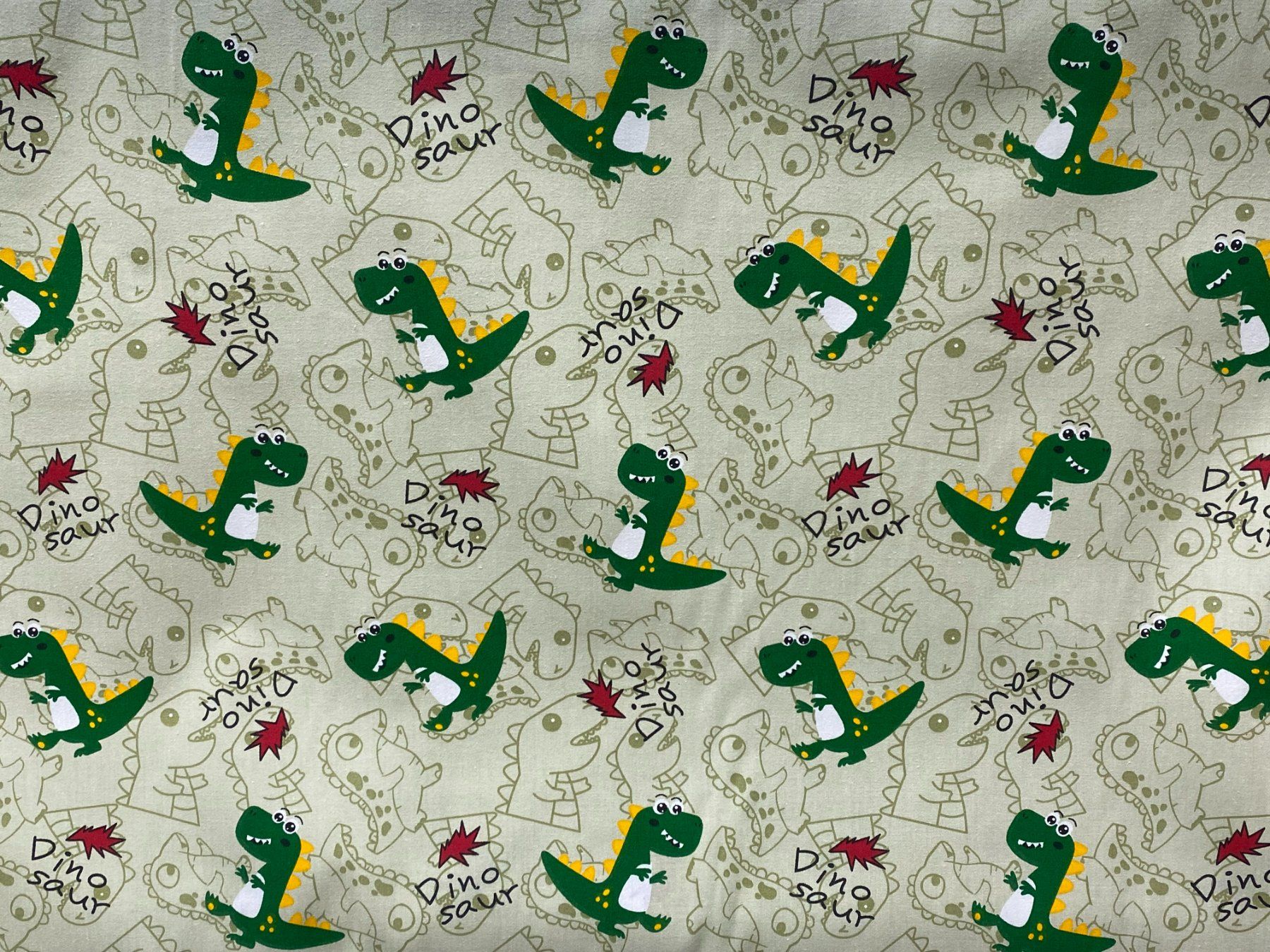 Tessuti: Tissu coton vert imprimé dinosaures – Nuovo e nell'imballaggio originale da Préverenges venduto da mam_629h