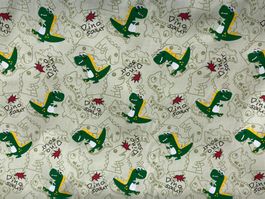 Tissu coton vert imprimé dinosaures