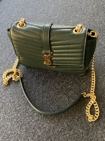 Handtasche Yves Saint Laurent gruen Leder gold Kette