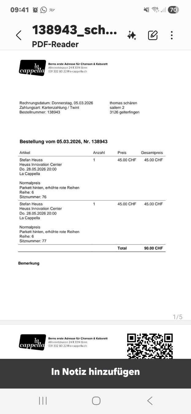Biglietti: Stefan Heuss/ tickets – Usato da Gelterfingen venduto da masu67