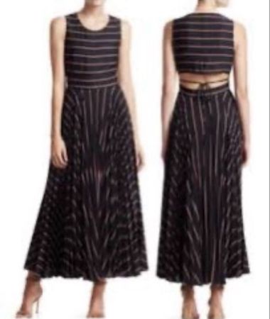 A.L.C. Striped Pleated Maxi Dress Black Red Size 4