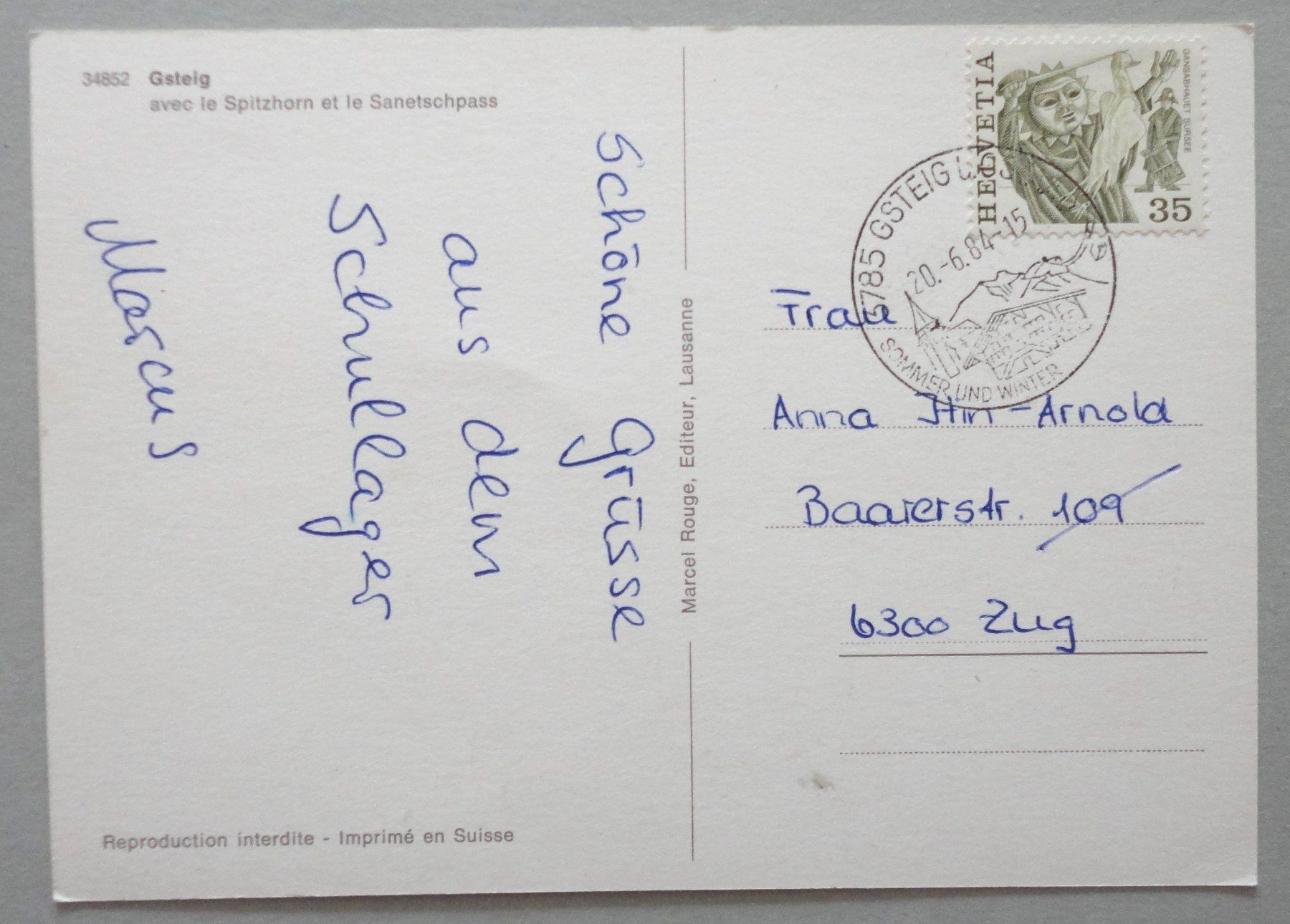 Ansichtskarten: Gsteig, Spitzhorn et Sanetschpass – Gebraucht aus Fétigny von Billy2miny 1