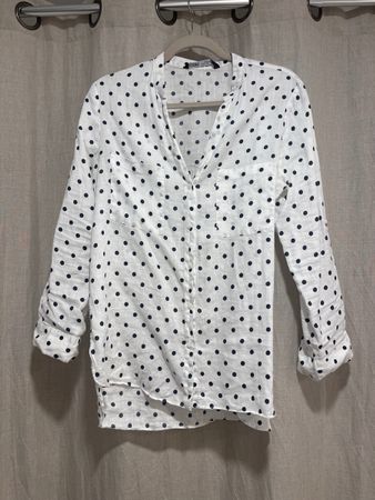 Damen Bluse Zara Leinen Mix Punkte Weiss S guter Versand 9.-