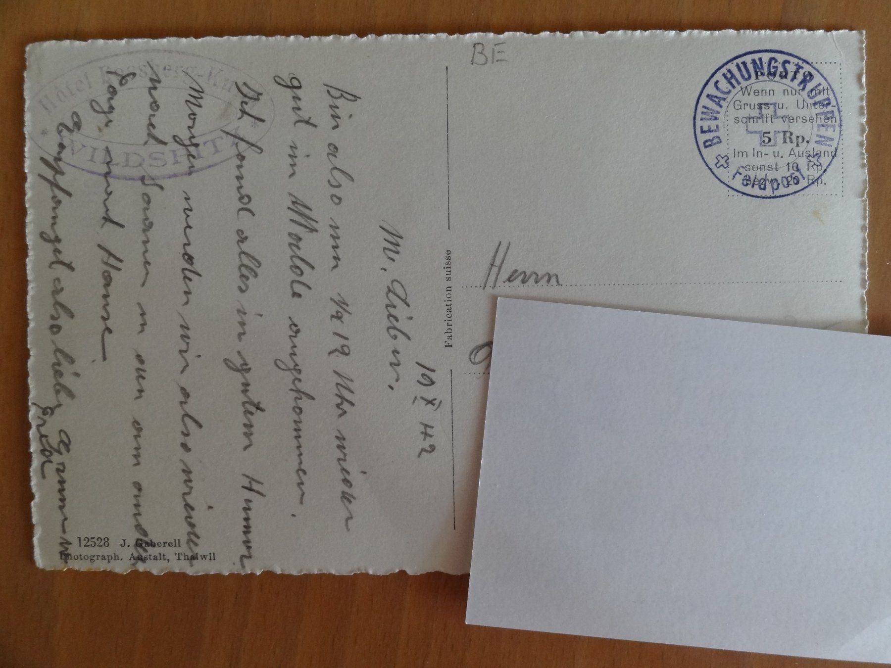 Cartoline postali: Rossbergkulm - Berne - 1942 – Usato da St Léonard venduto da Riglin 1