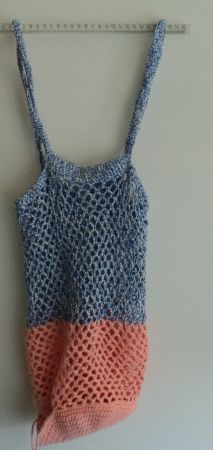 Sac shopper bleu chiné et rose au crochet fait main