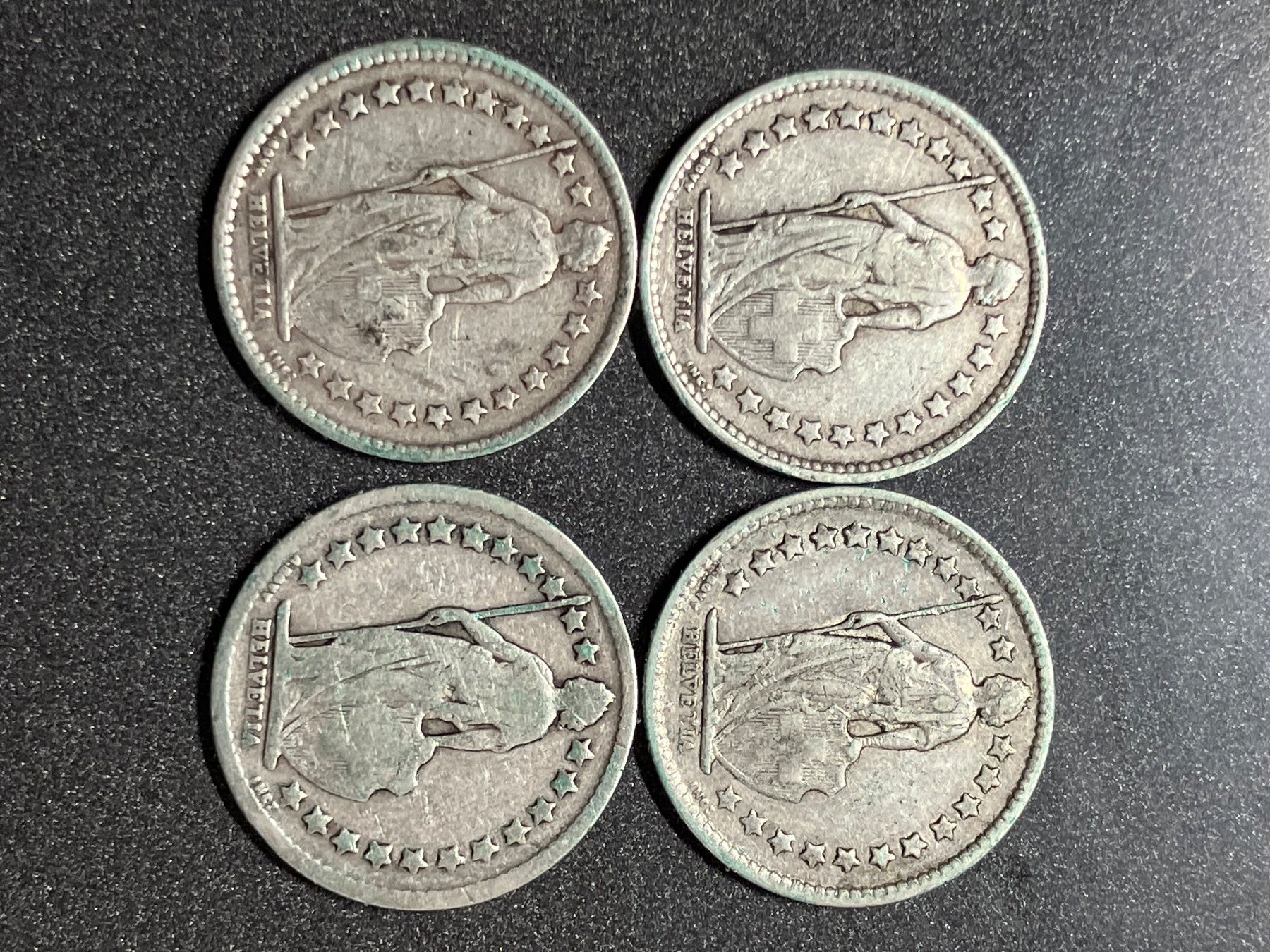 Tutti le monete: 4  x 50 Rappen  1875 - 1882 – Usato da untervaz venduto da Wingert 5