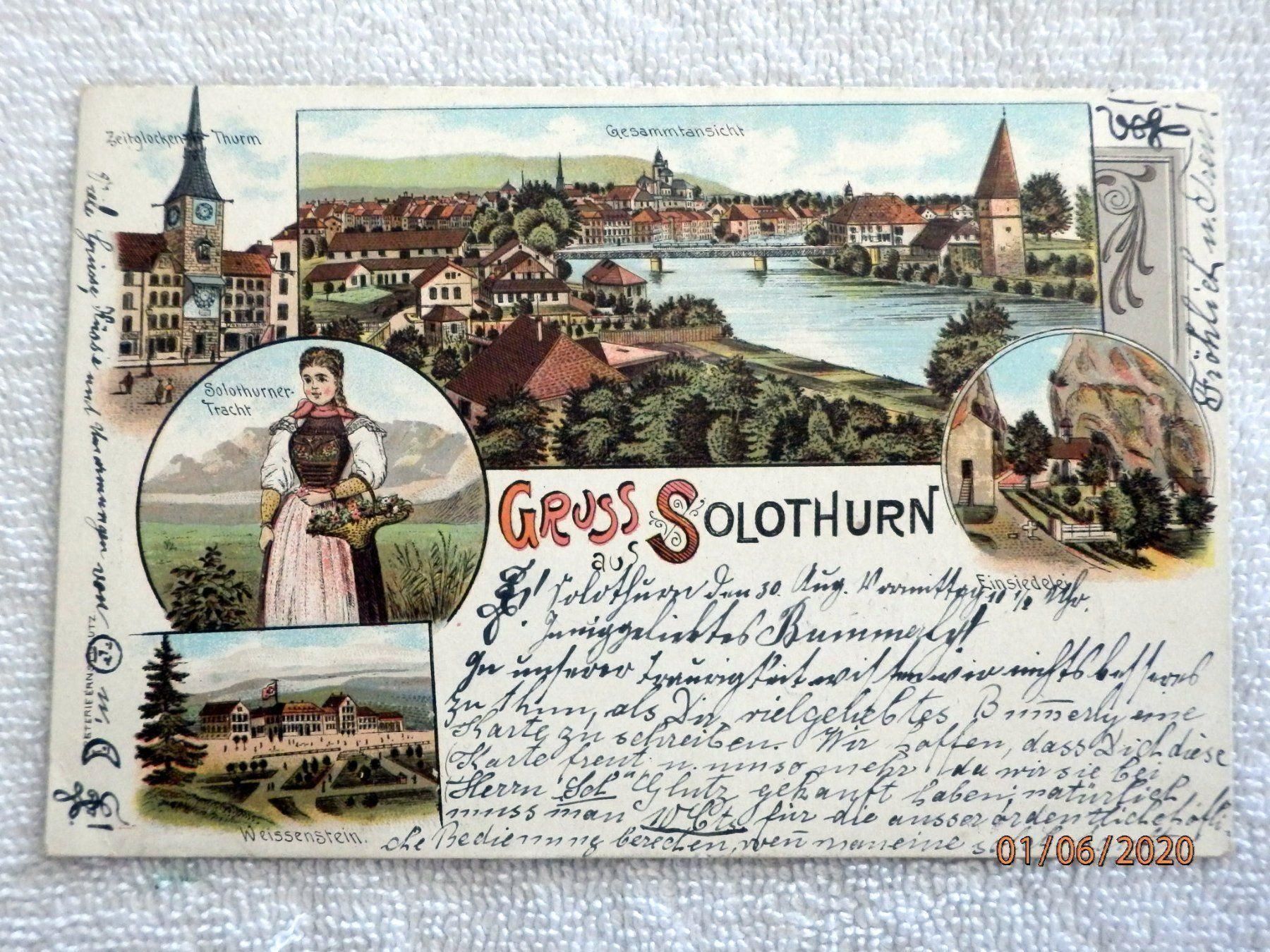 Ansichtskarten: Litho. Solothurn, ZNr. 60B, 30.VIII.97 – Gebraucht aus Ueberstorf von dinbau