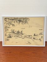 Framed Charcoal signed Drawing - Perfect Autumn Decor