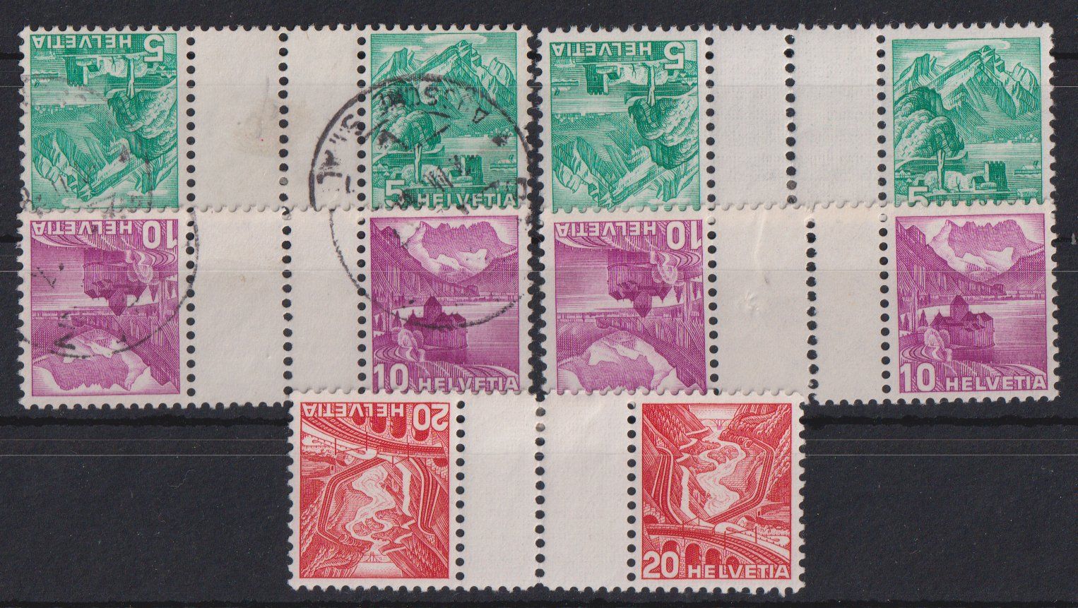 Alle Briefmarken: Schweiz: Landschaftsbilder Zusammendrucke – Gebraucht aus Eschlikon TG von PhilCon