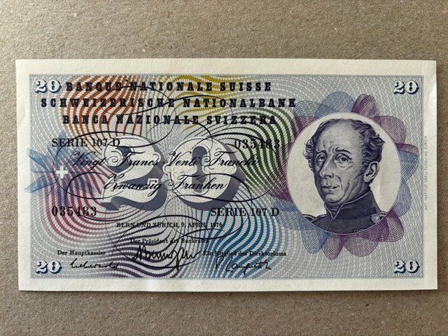 Banconote: 20-Franken-Note von 1976 – Usato da Zürich venduto da Lenine