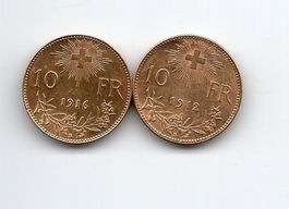 (320) Schweiz, 2 x 10 Franken 1912 + 1916, stgl