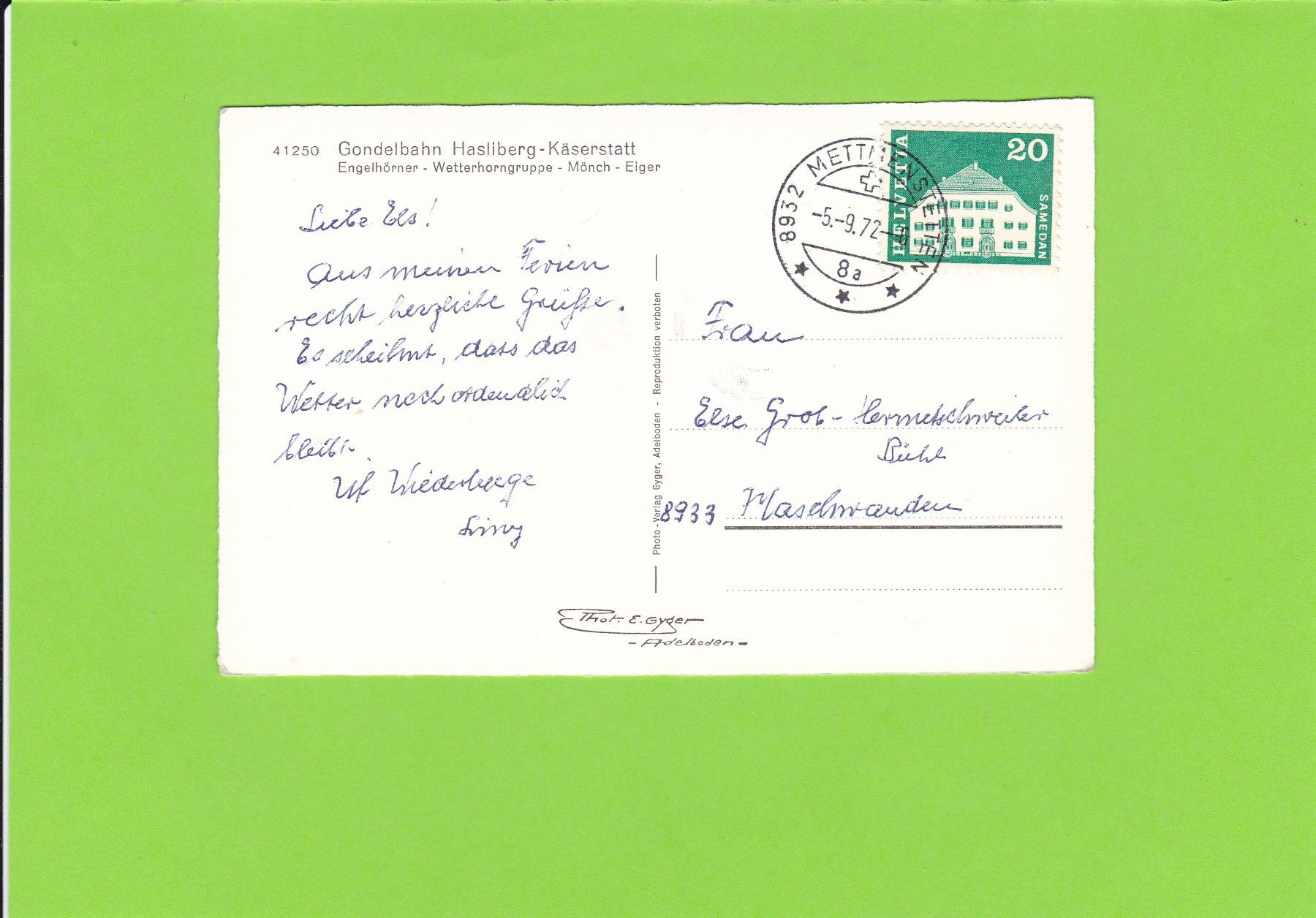 Cartoline postali: Gondelbahn Hasliberg-Käserstatt – Usato da St. Peterzell venduto da neckertal 1