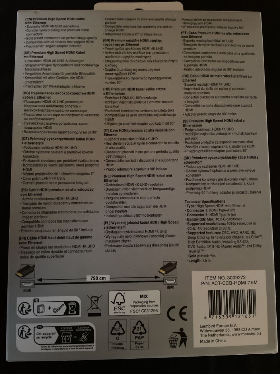 Cavi: HDMI Kabel neu 7.5Meter mit Winkeladapter – Nuovo e nell'imballaggio originale da Heiden venduto da fam_797q 2