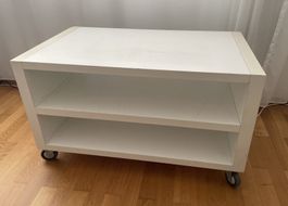 TV-Möbel weiss mit Rollen und zwei Ablagen gebraucht