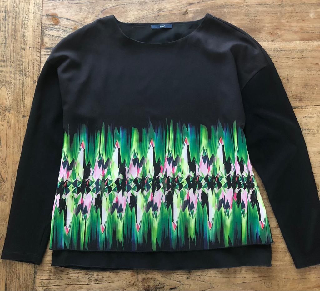 Tops: Elegantes Top, Oberteil von TMX. Schwarz mit Muster. Gr. M. – Gebraucht aus Zürich von Sunnyflower97